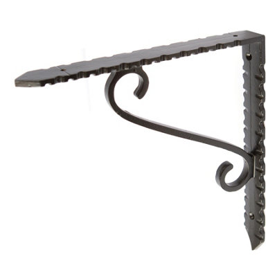 Hammer & Tongs Notched Scroll Iron Shelf Bracket - D205mm - Black