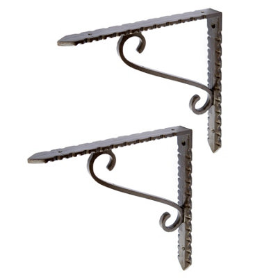 Hammer & Tongs Notched Scroll Iron Shelf Bracket - D205mm - Raw - Pack of 2