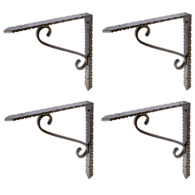 Hammer & Tongs Notched Scroll Iron Shelf Bracket - D205mm - Raw - Pack of 4