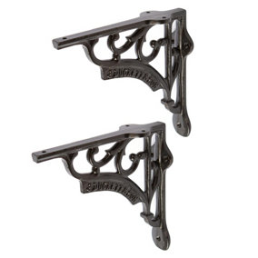 Hammer & Tongs Ornate Iron Shelf Bracket - D150mm - Black - Pack of 2