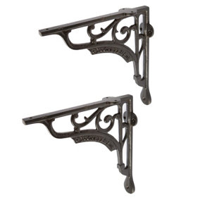 Hammer & Tongs Ornate Iron Shelf Bracket - D200mm - Black - Pack of 2