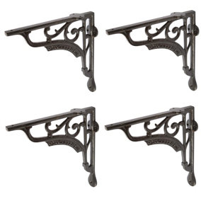 Hammer & Tongs Ornate Iron Shelf Bracket - D200mm - Black - Pack of 4