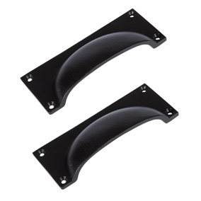 Hammer & Tongs Rectangular Cabinet Cup Handle - W130mm x H50mm - Black - Pack of 2
