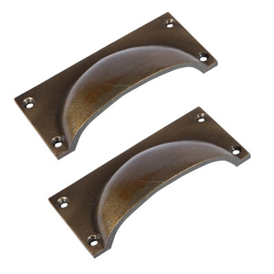 Hammer & Tongs Rectangular Cabinet Drawer Pull - W105mm x H50mm - Brass - Pack of 2
