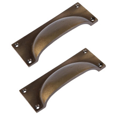Hammer & Tongs Rectangular Cabinet Drawer Pull - W130mm x H50mm - Brass - Pack of 2