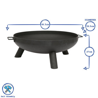 Hammer & Tongs Round Iron Fire Pit - 59.5cm - Outdoor Camping Garden Heater Firepit Log Burner Bowl