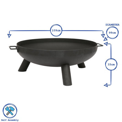 Hammer & Tongs Round Iron Fire Pit - 99cm - Outdoor Garden Patio Firepit Log Burner Bowl