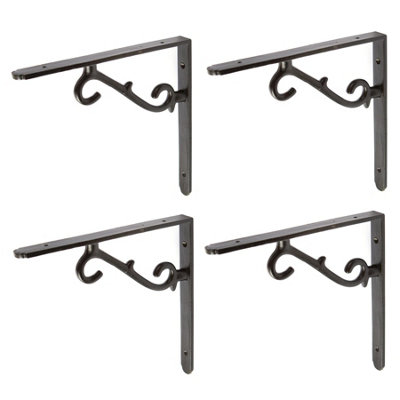 Hammer & Tongs Scroll Iron Shelf Bracket - D205mm - Black - Pack of 4