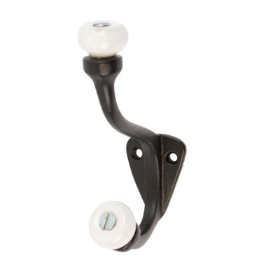 Hammer & Tongs - White Ceramic Ball Hat & Coat Hook - W30mm x H105mm - Black