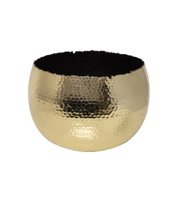 Hammered Bowl Planter In Gold/Black 30Cm