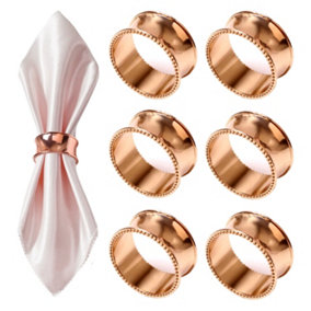 Hammered Design Napkin Holder Rings Serviettes Buckles, Rose Gold, 12pcs