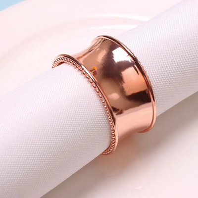 Hammered Design Napkin Holder Rings Serviettes Buckles, Rose Gold, 4pcs
