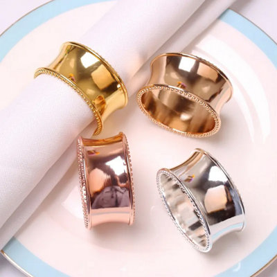 Hammered Design Napkin Holder Rings Serviettes Buckles, Silver, 8pcs