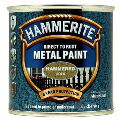 Hammerite 5084818 Direct to Rust Hammered Finish Metal Paint Gold 250ml HMMHFGO250