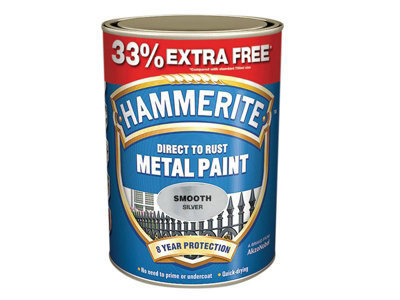 Hammerite 5158234 Direct to Rust Smooth Finish Metal Paint Silver 750ml + 33% HMMSFS750AV