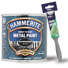 Hammerite Hammered Black Metal Paint 250ml + 1" Paint Brush