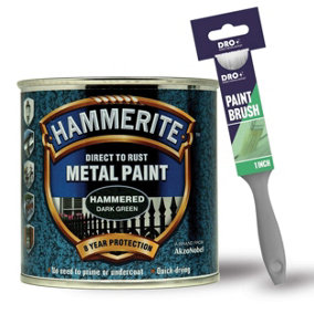 Hammerite Hammered Dark Green Metal Paint 250ml + 1" Paint Brush
