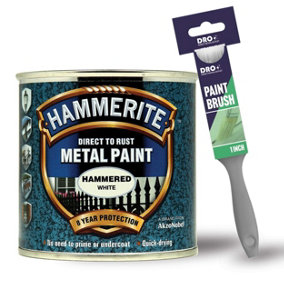 Hammerite Hammered White Metal Paint 250ml + 1" Paint Brush