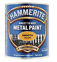 Hammerite Smooth Direct To Rust Metal Paint Yellow, 5 Litres