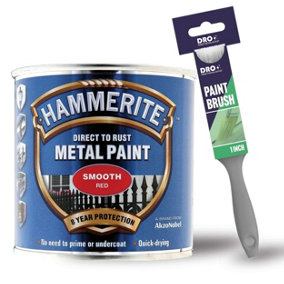 Hammerite Smooth Red Metal Paint 250ml + 1" Paint Brush