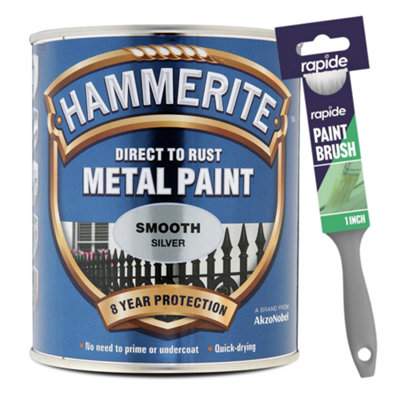 Hammerite Smooth Silver 750ml with 1" Paint Brush