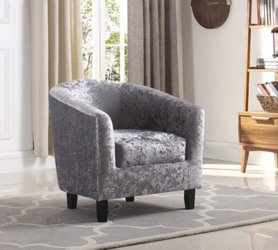 Hammond Tub Chair in Crushed Velvet Silver Fabric