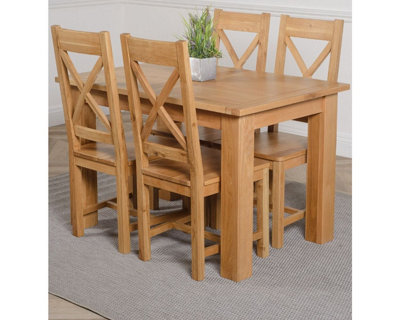 Hampton 120cm - 160cm Oak Extending Dining Table and 4 Chairs Dining Set with Berkeley Chairs
