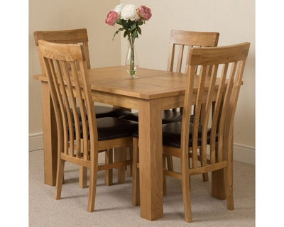 Hampton 120cm - 160cm Oak Extending Dining Table and 4 Chairs Dining Set with Harvard Chairs