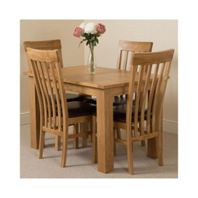 Hampton 120cm - 160cm Oak Extending Dining Table and 4 Chairs Dining Set with Harvard Chairs
