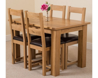 Hampton 120cm - 160cm Oak Extending Dining Table and 4 Chairs Dining Set with Lincoln Chairs