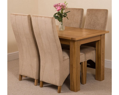 Hampton 120cm - 160cm Oak Extending Dining Table and 4 Chairs Dining Set with Lola Beige Fabric Chairs