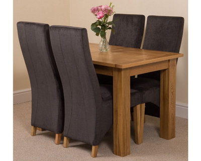 Hampton 120cm - 160cm Oak Extending Dining Table and 4 Chairs Dining Set with Lola Black Fabric Chairs