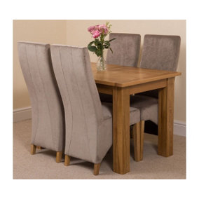 Hampton 120cm - 160cm Oak Extending Dining Table and 4 Chairs Dining Set with Lola Grey Fabric Chairs