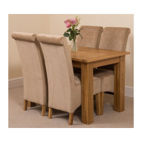 Hampton 120cm - 160cm Oak Extending Dining Table and 4 Chairs Dining Set with Montana Beige Fabric Chairs