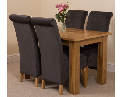 Hampton 120cm - 160cm Oak Extending Dining Table and 4 Chairs Dining Set with Montana Black Fabric Chairs