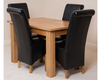 Hampton 120cm - 160cm Oak Extending Dining Table and 4 Chairs Dining Set with Montana Black Leather Chairs