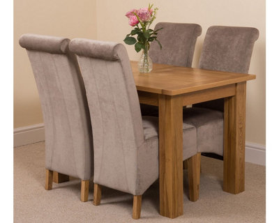 Hampton 120cm - 160cm Oak Extending Dining Table and 4 Chairs Dining Set with Montana Grey Fabric Chairs