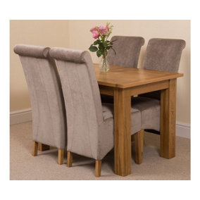 Hampton 120cm - 160cm Oak Extending Dining Table and 4 Chairs Dining Set with Montana Grey Fabric Chairs