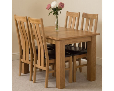 Hampton 120cm - 160cm Oak Extending Dining Table and 4 Chairs Dining Set with Princeton Chairs