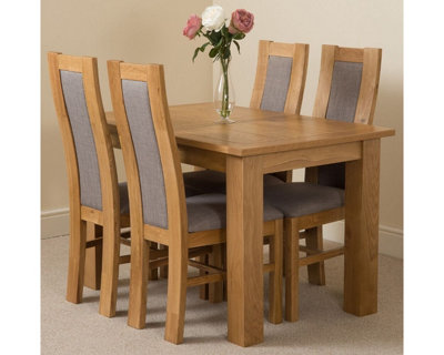 Hampton 120cm - 160cm Oak Extending Dining Table and 4 Chairs Dining Set with Stanford Chairs