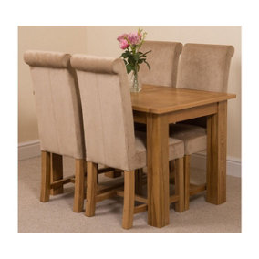 Hampton 120cm - 160cm Oak Extending Dining Table and 4 Chairs Dining Set with Washington Beige Fabric Chairs