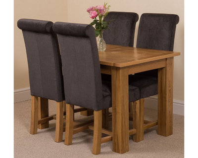 Hampton 120cm - 160cm Oak Extending Dining Table and 4 Chairs Dining Set with Washington Black Fabric Chairs