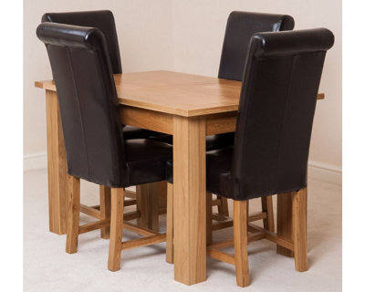 Hampton 120cm - 160cm Oak Extending Dining Table and 4 Chairs Dining Set with Washington Brown Leather Chairs