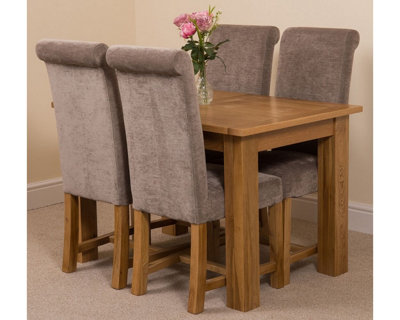 Hampton 120cm - 160cm Oak Extending Dining Table and 4 Chairs Dining Set with Washington Grey Fabric Chairs