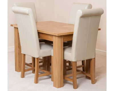 Hampton 120cm - 160cm Oak Extending Dining Table and 4 Chairs Dining Set with Washington Ivory Leather Chairs
