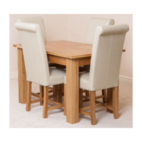 Hampton 120cm - 160cm Oak Extending Dining Table and 4 Chairs Dining Set with Washington Ivory Leather Chairs
