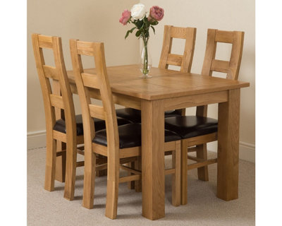 Hampton 120cm - 160cm Oak Extending Dining Table and 4 Chairs Dining Set with Yale Chairs