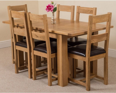 Hampton 120cm - 160cm Oak Extending Dining Table and 6 Chairs Dining Set with Lincoln Chairs