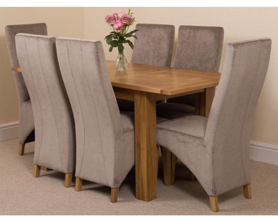 Hampton 120cm - 160cm Oak Extending Dining Table and 6 Chairs Dining Set with Lola Grey Fabric Chairs