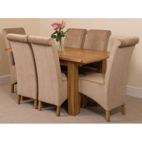 Hampton 120cm - 160cm Oak Extending Dining Table and 6 Chairs Dining Set with Montana Beige Fabric Chairs